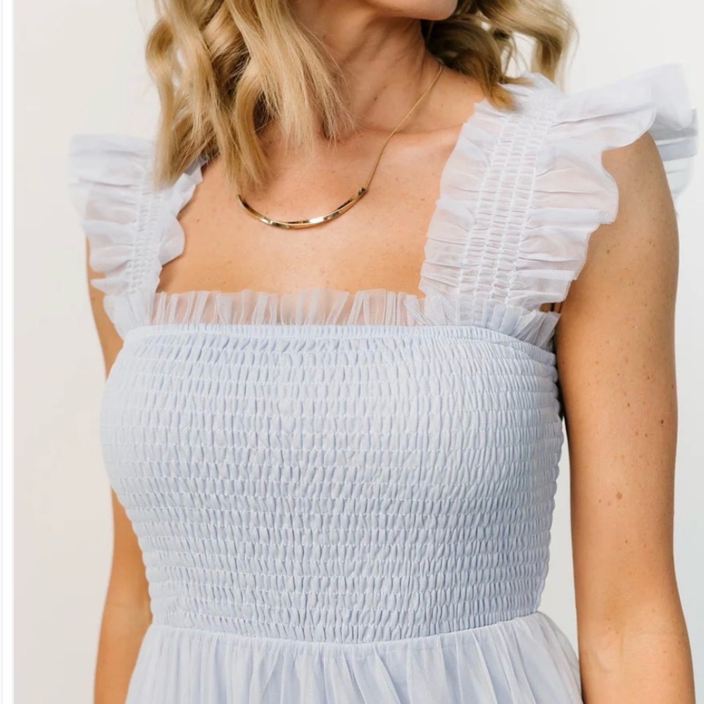 Baltic born Smocked Bodice Tiered Midi Dress in Light Blue large - Picture 3 of 3